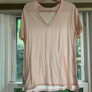 Light pink & white striped V Neck